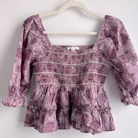 NWT AE Square Neck Smocked Babydoll Purple Floral Top Sz XS - Picture 2 of 5